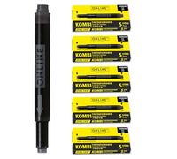 ONLINE Double-Sided Ink Cartridges, Black, 25 Pieces - Universal, Compatible with All Common Fountain Pens, Even Lamy Pens - Spare Ink Cartridges, 5-Pack