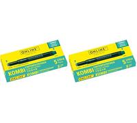 Online Double-Sided Pen Ink cartridges, Universal Pen Refills, Compatible with All Common Fountain pens, Even Lamy pens - 5 Spare cartridges - Colour Turquoise (Pack of 2)