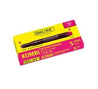 Online Double-Sided Pen Ink cartridges, Universal Pen Refills, Compatible with All Common Fountain pens, Even Lamy pens - 5 Spare cartridges - Colour Pink