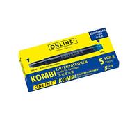 Online double-sided pen ink cartridges, universal pen refills, compatible with all common fountain pens, even Lamy pens - 5 spare cartridges - Erasable, washable, colour royalblue, 17036/12