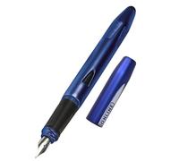 Online fountain pen Switch Starter, beginner nib for right-handers, ergonomic cartridge pen for students, stylus tip for tablet writing, uses standard ink cartridges, blue