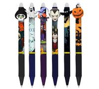 Online magiXX, 6 x Fun Halloween Eraser Pens, Gel Pen, Blue Erasable with 0.7 mm Line Width, Rollerball Pen for Learning to Write, Office, Compatible with Frixion Refill, Erasable Ballpoint Pen