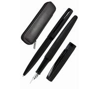Online Set Eleganza Fountain Pen & Ballpen I Black Style I Nib Size M I Metal Clip I Retractable Biro I Fountain-Pen for Standard Ink Cartridges Or Converter I In Gift Box