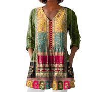 Online Shopping Women Summer Tops with Pockets Linen 3/4 Sleeve V Neck Tunic Top Cotton Linen Casual T-Shirt Oversized Long Swing Blouse Shirts Ladies Clothes Tee