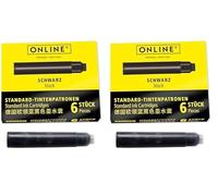 ONLINE Standard Ink cartridges, Universal Fountain Pen Ink, Compatible with All Common Standard Fountain pens, Replacement cartridges for Fountain pens and rollerballs, 6 Pieces, Colour Black