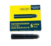ONLINE Standard Ink cartridges; Universal Fountain Pen Ink; Compatible with All Common Standard Fountain pens; 6 Pieces; Colour Midnight Blue; Frost-Resisting; Non-erasable
