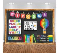 Online Teaching Backdrop Teacher Distance Classroom Chalkborad Back to School Background Student Welcome ABC Banner