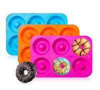 Onlineforu 3 Pack Donut Pan Silicone Baking Moulds - Non-Stick Doughnut Baking Trays BPA-Free - for 6 Full-Size Donuts, Muffins, Cakes & Bagels - Oven, Microwave & Dishwasher Safe