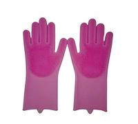 Onlineforu lTD Dishwashing Cleaning Sponge Gloves Reusable Silicone Brush Scrubber Gloves Heat Resistant for Dishwashing Kitchen Bathroom Cleaning Pet Hair Care Car Washing PINK