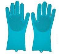 Onlineforu lTD Magic Silicone Cleaning Gloves Blue - Reusable Heat Resistant Dishwashing Gloves - Multipurpose Scrubbing Gloves for Kitchen, Bathroom, Car Wash, Pet Grooming & More