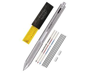 Onlinen Multipen 4-in-1 Silver | Ballpoint Pen & Pencil Multifunctional Pen Metal | 3 x Ballpoint Pen Refill in Blue, Black and Red, 1 x Mechanical Pencil Refill | Includes Eraser, in Gift Box