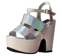 Onlineshoe Women's Ladies Cut Out Sides Peep Toe Platform Mid Heel Summer Demi Wedge Sandal Black, White UK6 - EU39 - US8 - AU7 Silver Hologram