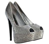 Onlineshoe Women's Sparkly Shimmer Glitter Peep Toe Stiletto Concealed Platform High Heel Shoes - Silver UK 5 - EU38