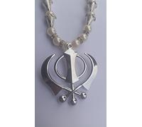 Onlinesikhstore ltd Stainless steel Sikh khanda Pendant for Car rear Mirror hanging in strecharge pearls mala