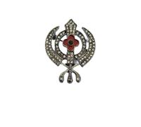 OnlineSikhStore Stunning Diamonte Silver Plated Sikh Rememberance Day Poppy Khanda Brooch Cake Pin Singh Turban Dumala