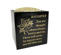 OnlineStreet Black Grave Vase Container Pot With Lid - Tight Removable Lid, Small holes on the Top of Vase - Grave Vase Container For Flower (Black and Gold, Daughter) ?DF18112A