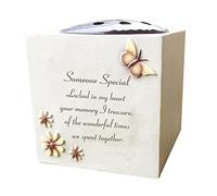 OnlineStreet Grave Vase Rose Bowl with Butterfly and Flowers - Memorial Flower Holders Ornament, Engraved with a Funeral Verse, Weatherproof-Grave Decor Ornament 14 x 15 cm (Someone Special) (13974)