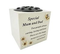 OnlineStreet Grave Vase Rose Bowl with Butterfly and Flowers - Memorial Flower Holders Ornament, Engraved with a Funeral Verse, Weatherproof-Grave Decoration Ornament 14 x 15 cm (Mum and Dad) (13974)