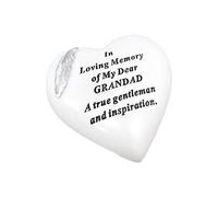 OnlineStreet Memorial Stone Heart Plaques Grave Ornaments - Personalised Grave Decoration White & Silver Plaques with Feather- Outdoor Memorial Plaques 15 x 15cm (Grandad)