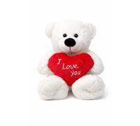 OnlineStreet - White Teddy Bear holding Red Heart with I Love You Written on it, Valentines Gift for Him/Her - Teddy Bear Plush Teddy Cuddly Toy - Soft Toy (White, 15''), WHT00