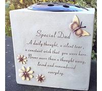 OnlineStreetGrave Vase Rose Bowl with Butterfly and Flowers - Memorial Flower Holders Ornament, Engraved with a Funeral Verse, Weatherproof-Grave Decoration Ornament 14 x 15 cm (Dad)