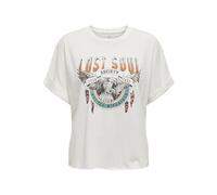 ONLY Women's Onllucy Life S/S Wild Fold-up Topbox JRS T-Shirt, Cloud Dancer/Print:Lost Soul Ethnic, Large