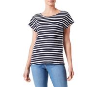 ONLY Women's Onlmay Life S/S Open Back Top Box JRS T-Shirt, Night Sky/Stripes: Cloud Dancer (Ella), Large