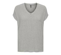 ONLY Women's Onltine S/S V-Neck top JRS T-Shirt, Black/Stripes: Cloud Dancer, M