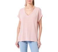 ONLY Women's Onltine S/S V-Neck top JRS T-Shirt, Rose of Sharon/Stripes: Cloud Dancer, S