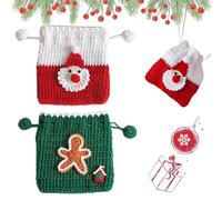 Onlvmyur 2pcs Christmas Purse Hand Crochet Coin Pouch Gift Bags Christmas Drawstring Christmas Bags small Christmas bag for ladies kids Christmas gift, white, red, green, M, hand knitted garment