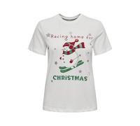 Onlxmas Life YRSA Christmas S/S Top JRS, Cloud Dancer/Print:Skiing Snowman, XS