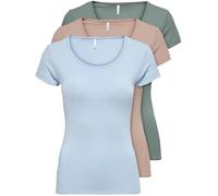Only 15209153 Women's Short Sleeve T-Shirt Long Basic Summer T-Shirts XS S M L XL Pack of 3, Colour Mix 3, S