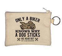 Only A Biker Knows Why A Dog Sticks His Head Out of A Window Key Chain Coin Purse Beige