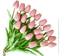 ONLY ART Artificial Dusty Pink Tulips 20 Pcs - 13.5 Inch PU Faux Flowers with Bendable Stems for Home Décor, Wedding Centerpieces, DIY Floral Arrangements, New Year and Valentine's Day