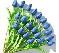ONLY ART Artificial Navy Blue Tulips 20 Pcs - 13.5 Inch PU Faux Flowers with Bendable Stems for Home Décor, Wedding Centerpieces, DIY Floral Arrangements, New Year and Valentine's Day