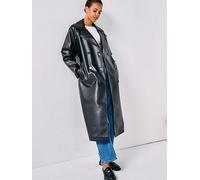 Only Bina Faux Leather Trenchcoat - Black - Black, Black, Size M, Women Black