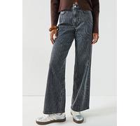 Only Blush Zebra High Waist Wide Leg Jean, Grey, Size Xl, Women Grey