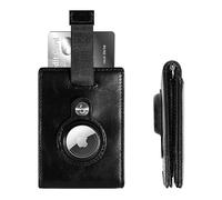 Only Brand Slim Wallet for Men with AirTag Holder RFID Blocking Bifold Genuine Leather Minimalist Money Clip Pull Strap Easy Card Pullout, Angus Black, Minimalist Bifold Wallet Without Personalization