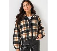 Only Button Down Check Teddy Jacket, Multi, Size Xs, Women Print