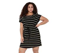 ONLY CARMAKOMA Women's Carapril Ss Knee Dress JRS Noos, Black/Stripes:Yellow and White Stripes, S-42/44