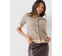 Only Chester Short Sleeve Striped Cardigan, Cream/Brown, Size S, Women Cream/Brown