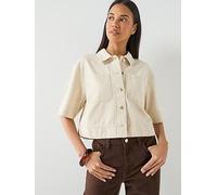 Only Cleo-Maisa Short Sleeve Cropped Shirt, Oatmeal, Size S, Women Oatmeal