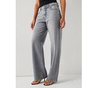 Only Cobain Wide Rhinestone Jeans, Grey, Size 29, Inside Leg 32, Women Grey