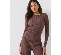 Only Ella Long Sleeve Ruched Detail Top, Chocolate Martini, Size L, Women Chocolate Martini