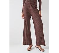 Only Ella Wide Leg Textured Trousers, Chocolate Martini, Size L, Women Chocolate Martini