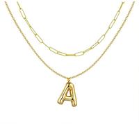 Only faith Initial Letter Necklace Balloon Chain Stainless Steel Double Layer Pendant Necklace Letter Bubble for Women Fashion Trend, Pequeño, Stainless Steel, No Gemstone