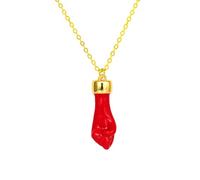 Only faith Necklace with Amulet Hand Cuff Fig, 45 cm + 5 cm Extender, Stainless Steel Gold, Pendant 2 cm, Red or Black, Pequeño, Stainless Steel, No Gemstone