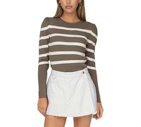 ONLY Women's Onlsally L/S Puff Pullover KNT Noos Sweater, Walnut/Stripes: Cloud Dancer, XL