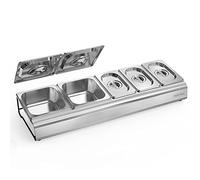 only fire Pizza Topping Station Stainless Steel Seasoning Containers with Lid, 5 Compartment Trays for Preparing Ingredients and Toppings
