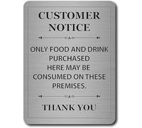Only Food and Drink Purchased Here Sign, Brushed Aluminium, A5, UK Made | Food and drink purchased here may be consumed on these premises, 15 x 20 cm plaque for cafés, restaurants and hospitality
